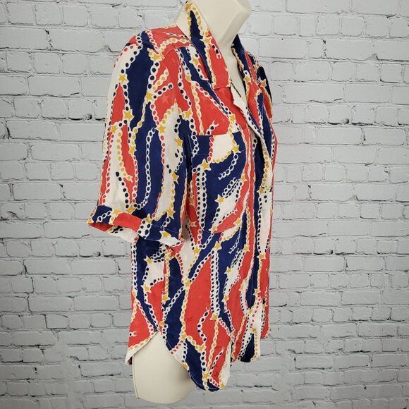 VTG Francesca Of Damon Starington Multicolor 100% Silk Stars Buttoned Top Size 6 - Picture 11 of 11